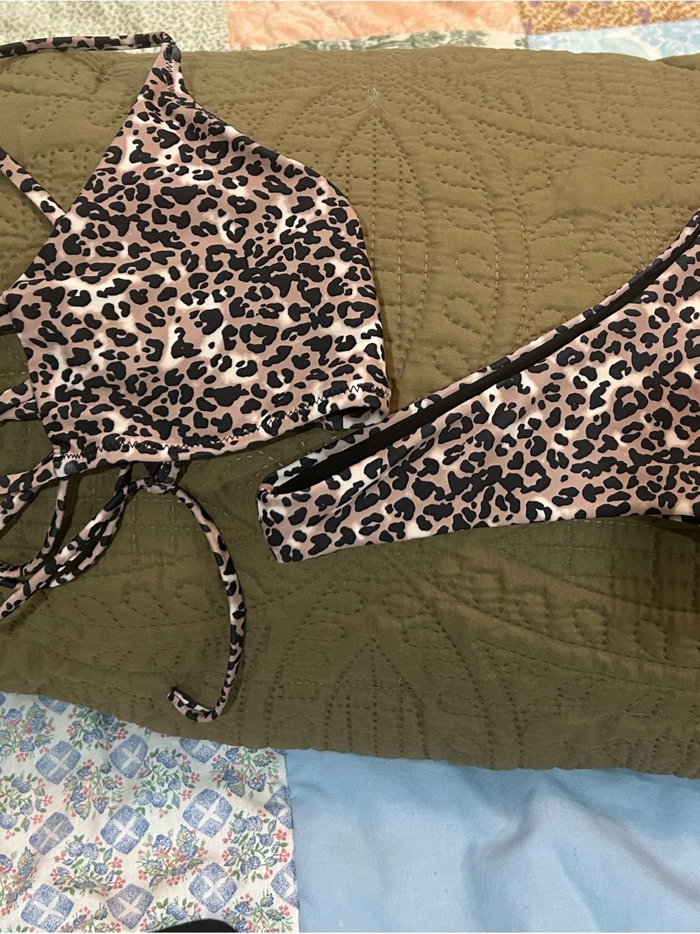 RELLECIGA Pink Leopard Print Bandeau Bikini Top and Bottom